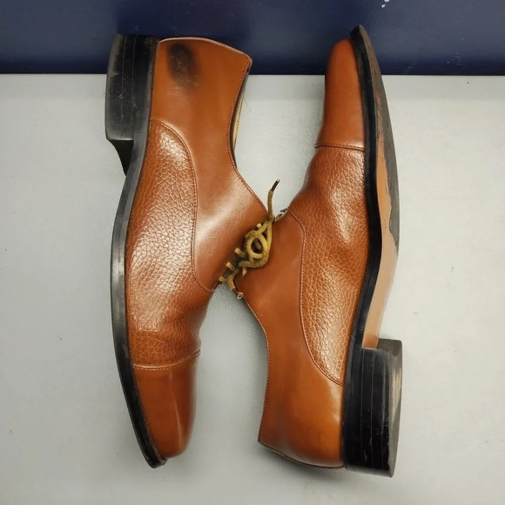 Brunni Selvatore Oxford Shoes Mens US Size 9.5E Brown Leather Square Toe Lace Up